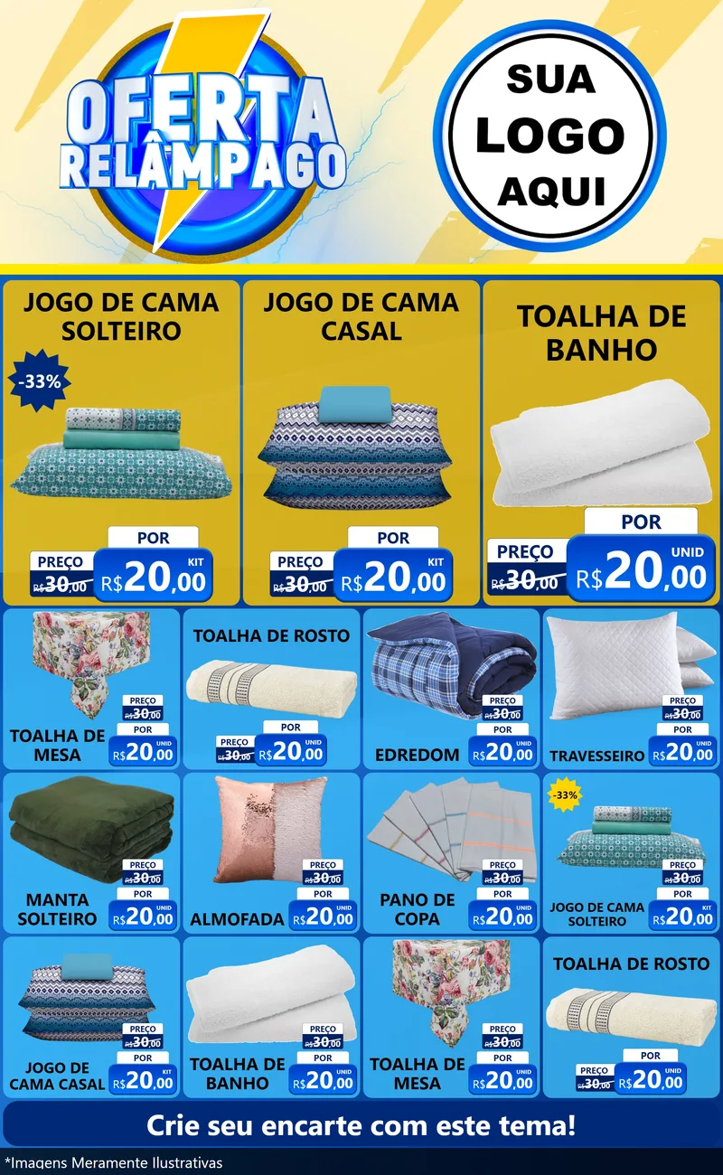 Modelo de Encarte para Encarte Grande com o tema Oferta Relâmpago para Cama, Mesa e Banho