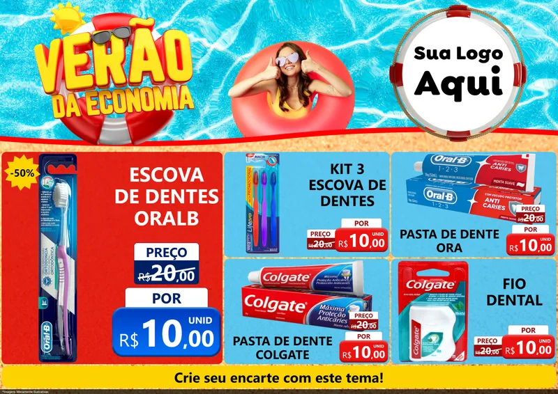 Modelo de Encarte para Encarte A4 Horizontal com o tema Verão da Economia para Higiene Pessoal