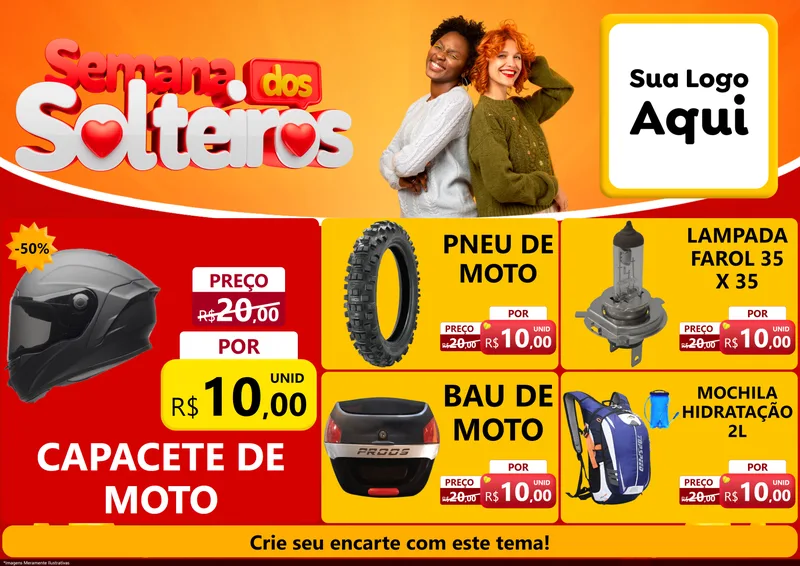 Modelo de Encarte para Encarte A4 Horizontal com o tema Semana dos Solteiros para Moto peças