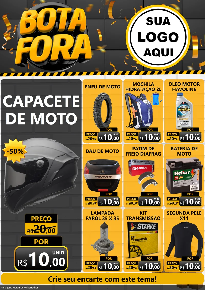 Modelo de Encarte para Encarte A4 Vertical com o tema Bota Fora para Moto peças