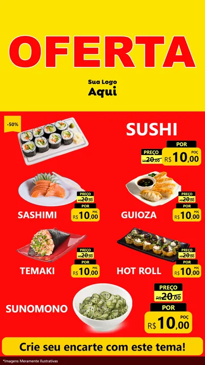 Modelo de TV para TV Vertical com o tema OFERTA - Vermelho Cartaz para Comida japonesa
