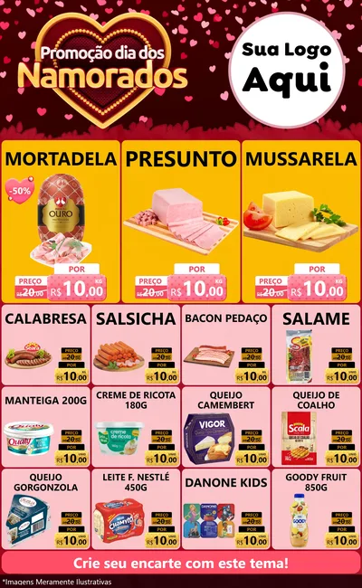 Modelo de Encarte para Encarte Grande com o tema Promoção Dia Dos Namorados para Frios e Laticínios