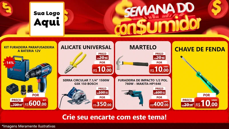 Modelo de TV para TV Horizontal com o tema Semana do Consumidor para Maquinas e Ferramentas