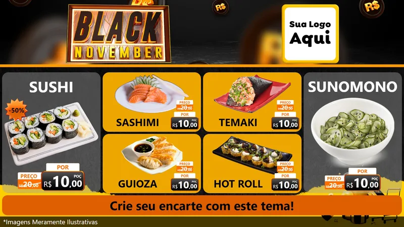 Modelo de TV para TV Horizontal com o tema Black November para Comida japonesa