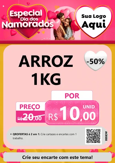 Modelo de Cartaz para Cartaz A4 Vertical com o tema Especial Dia dos Namorados para Supermercado
