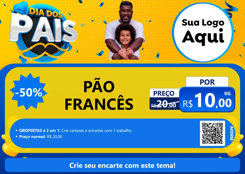 Modelo de Cartaz para Cartaz A4 Horizontal com o tema Dia dos Pais para Padaria
