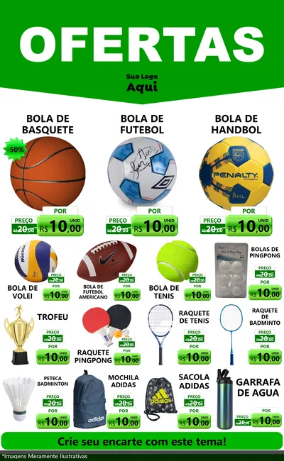 Modelo de Encarte para Encarte Grande com o tema Ofertas Verde Cartaz para Artigos Esportivos