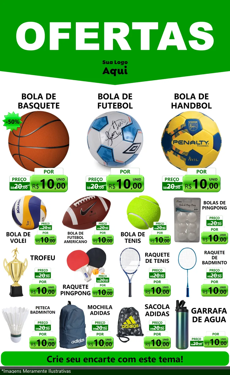 Modelo de Encarte para Encarte Grande com o tema Ofertas Verde Cartaz para Artigos Esportivos