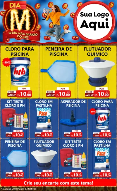 Modelo de Encarte para Encarte Grande com o tema Dia M - O Dia Mais Barato Do Mês para Produtos para Piscina