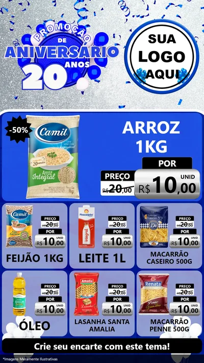 Modelo de Rede Social para Stories com o tema Promoção de Aniversário - 20 Anos para Supermercado