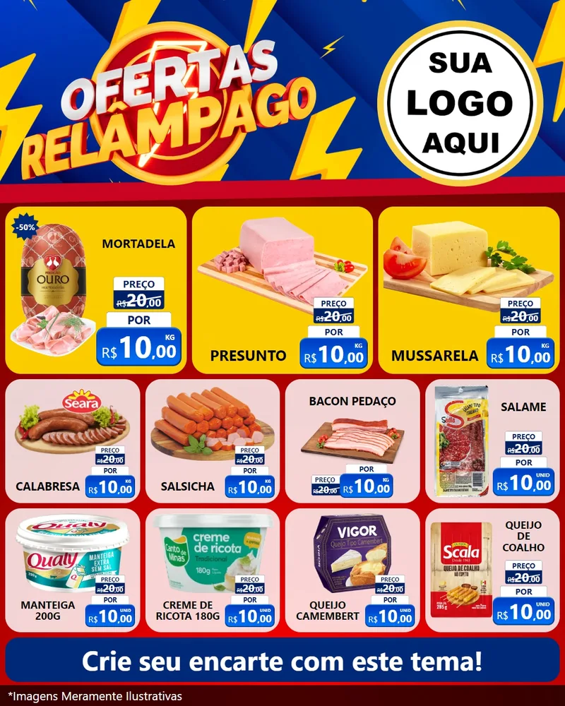 Modelo de Rede Social para Feed Instagram com o tema Ofertas Relâmpago para Frios e Laticínios