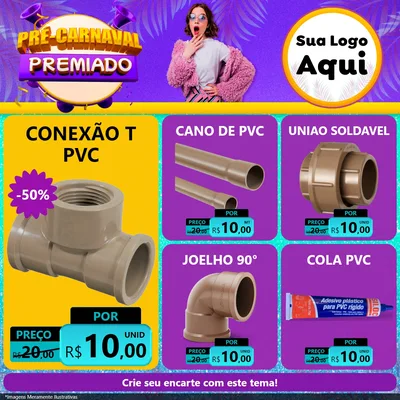 Modelo de Rede Social para Feed Facebook com o tema Pré-Carnaval Premiado para Tubos e conexões