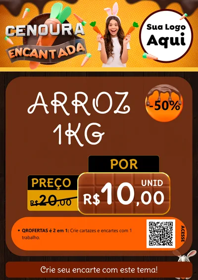 Modelo de Cartaz para Cartaz A4 Vertical com o tema Cenoura Encantada - Páscoa para Supermercado