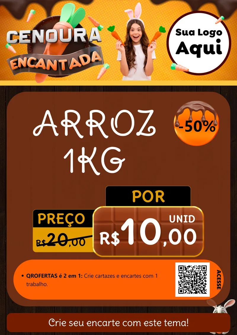Modelo de Cartaz para Cartaz A4 Vertical com o tema Cenoura Encantada - Páscoa para Supermercado