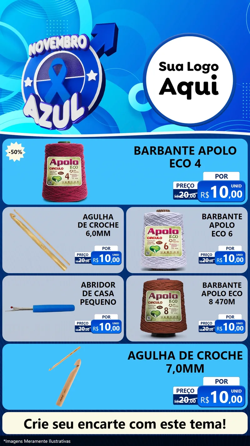 Modelo de TV para TV Vertical com o tema Novembro Azul para Armarinho e Aviamentos