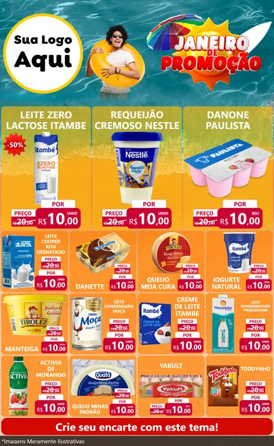 Modelo de Encarte para Encarte Grande com o tema Janeiro de Promoção para Frios e Laticínios