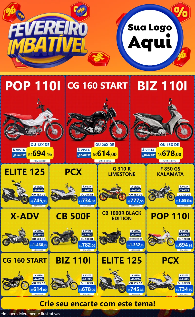 Modelo de Encarte para Encarte Grande com o tema Fevereiro Imbatível para Concessionaria de Motos