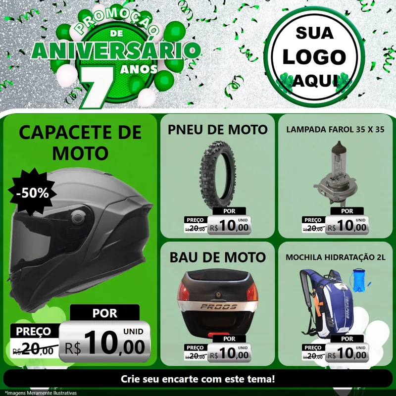 Modelo de Rede Social para Feed Facebook com o tema Promoção de Aniversário - 7 Anos para Moto peças