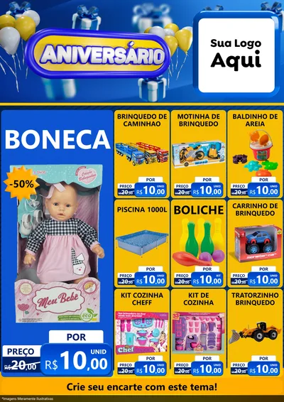 Modelo de Encarte para Encarte A4 Vertical com o tema Aniversário para Brinquedos