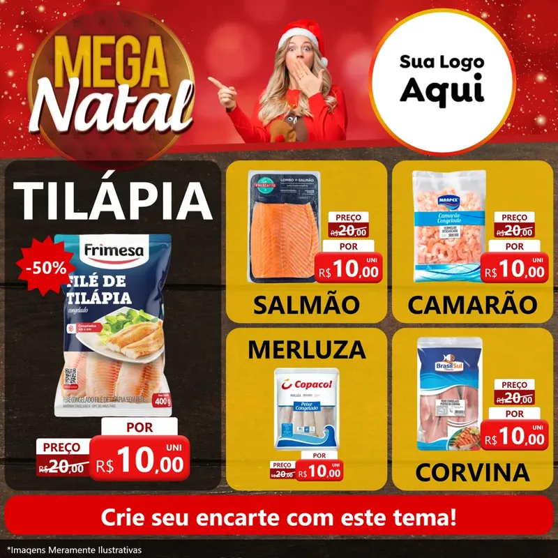 Modelo de Rede Social para Feed Facebook com o tema Mega Natal para Peixaria