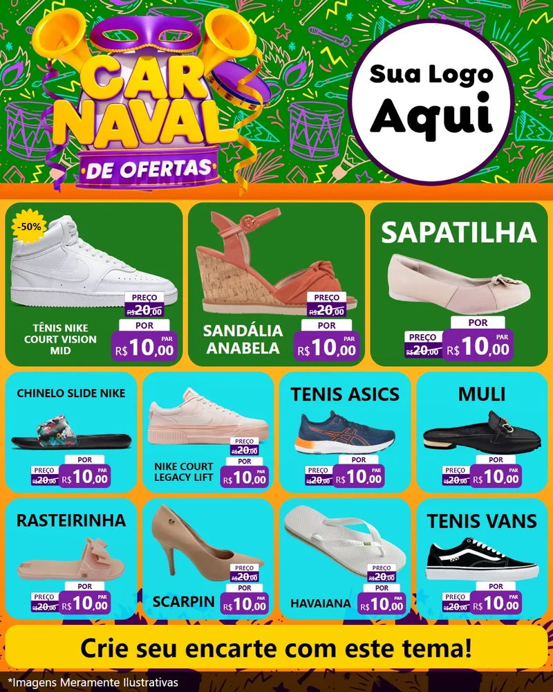 Modelo de Rede Social para Feed Instagram com o tema Carnaval de Ofertas para Calçados