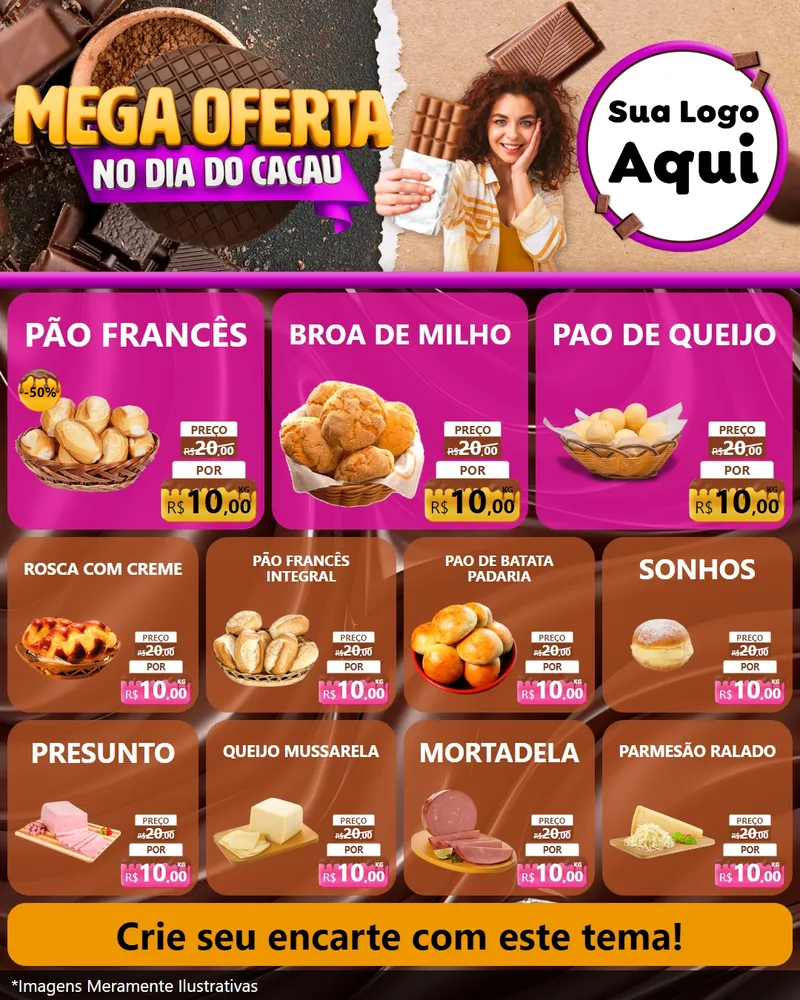Modelo de Rede Social para Feed Instagram com o tema Mega Oferta no Dia do Cacau para Padaria