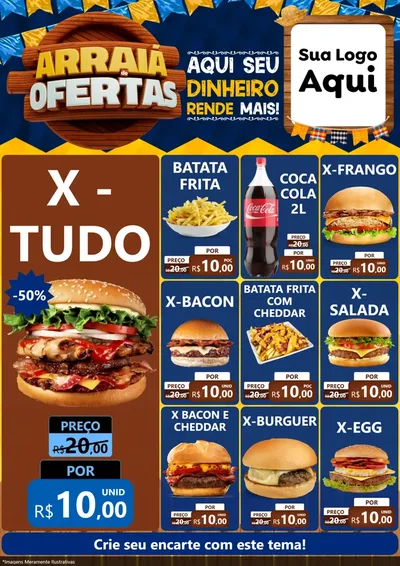 Modelo de Encarte para Encarte A4 Vertical com o tema Arraiá de Ofertas - Junina para Hamburgueria