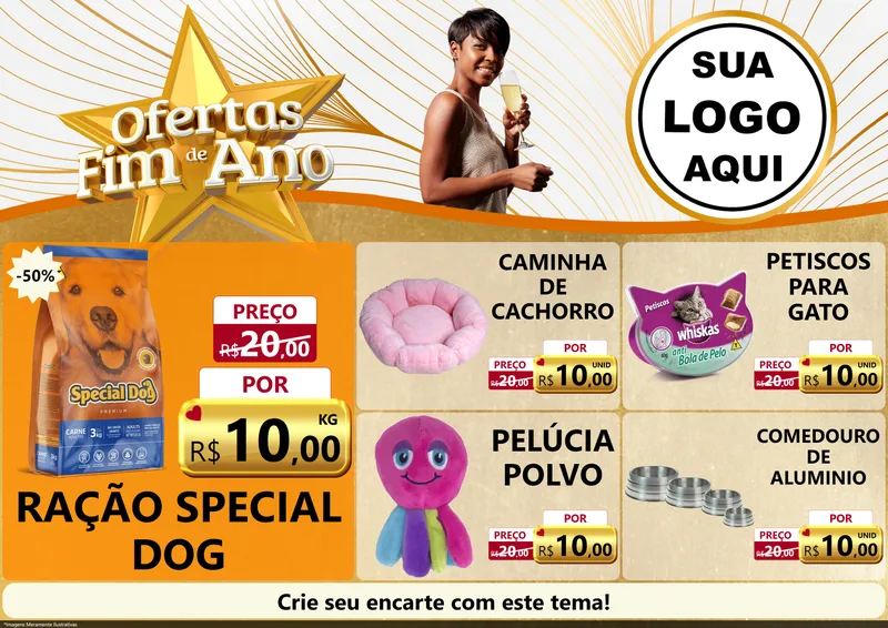 Modelo de Encarte para Encarte A4 Horizontal com o tema Ofertas Fim de Ano para Pet Shop