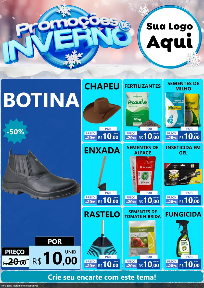 Modelo de Encarte para Encarte A4 Vertical com o tema Promoções de Inverno para Agropecuária