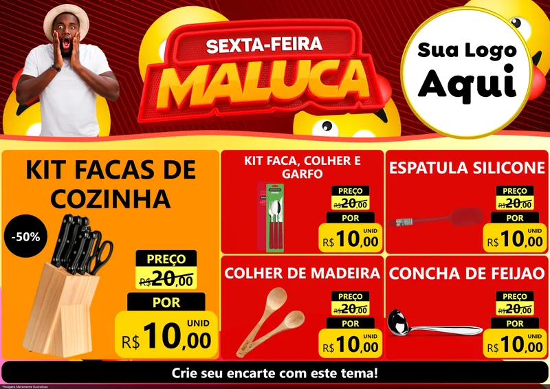 Modelo de Encarte para Encarte A4 Horizontal com o tema Sexta-feira Maluca para Utilidades Domésticas