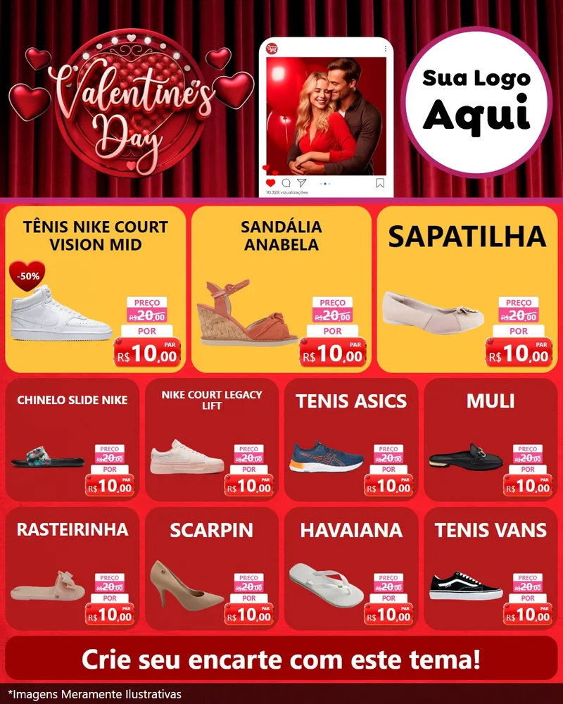 Modelo de Rede Social para Feed Instagram com o tema Valentine's Day para Calçados