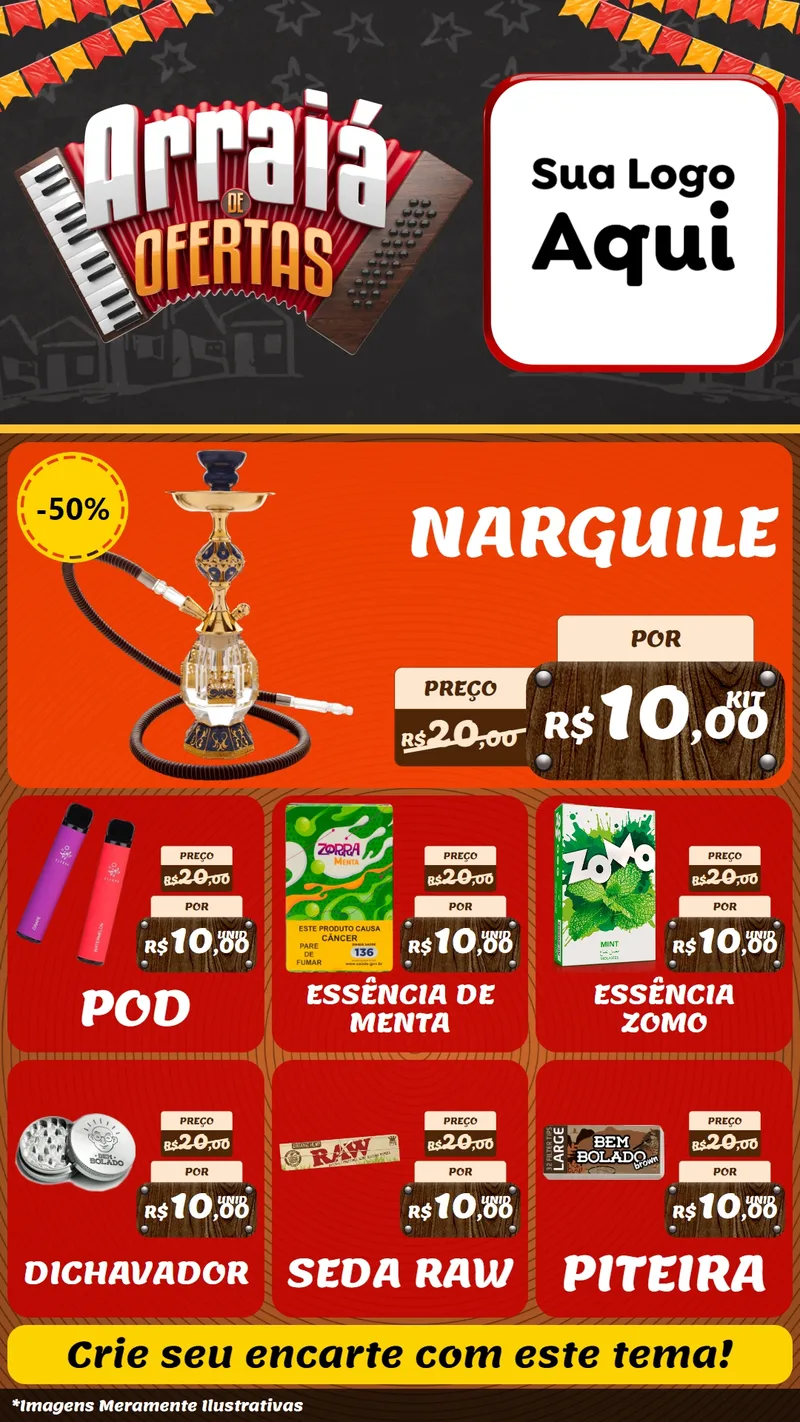 Modelo de Rede Social para Stories com o tema Arraiá de Ofertas - Junina para Tabacaria