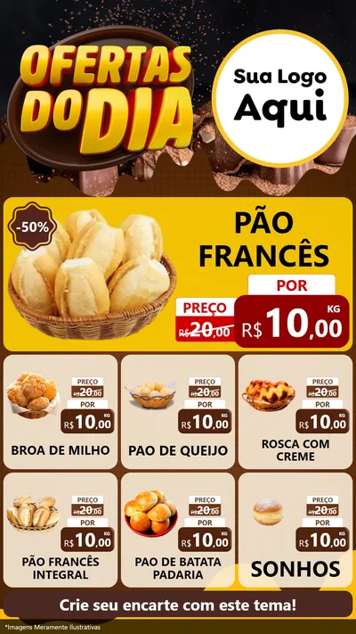 Modelo de Rede Social para Stories com o tema Ofertas do Dia para Padaria