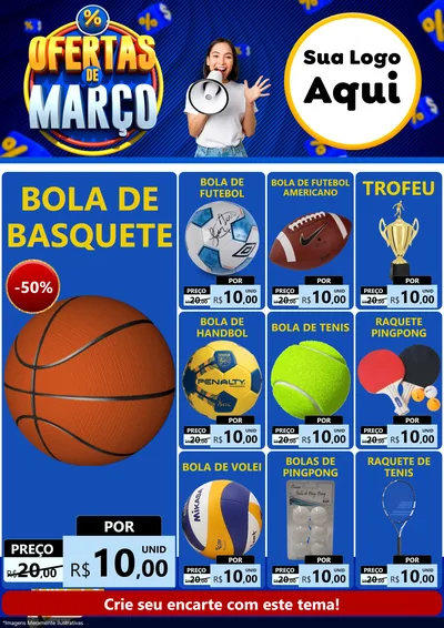 Modelo de Encarte para Encarte A4 Vertical com o tema Ofertas de Março para Artigos Esportivos