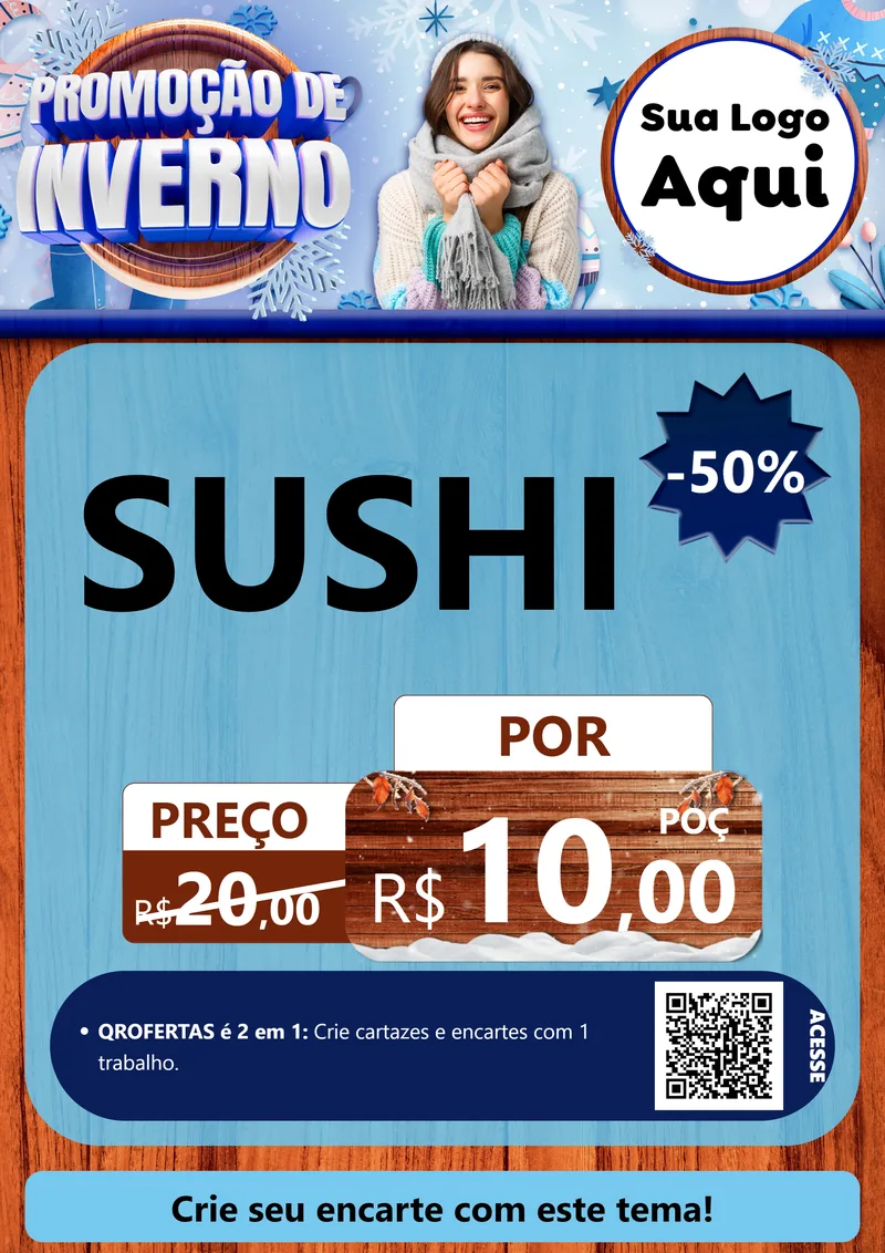 Modelo de Cartaz para Cartaz A4 Vertical com o tema Promoção de Inverno para Comida japonesa