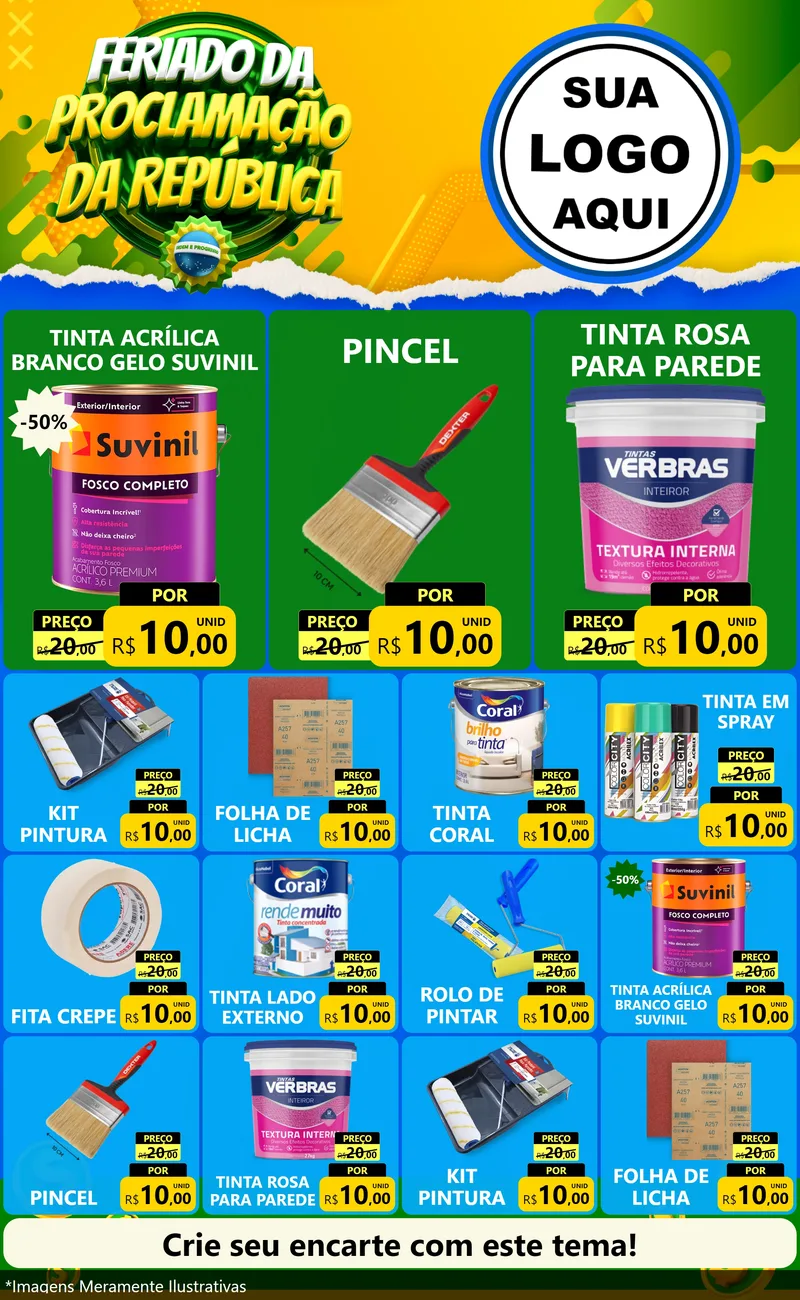 Modelo de Encarte para Encarte Grande com o tema Feriado da Proclamação da República para Tintas e Ferramentas