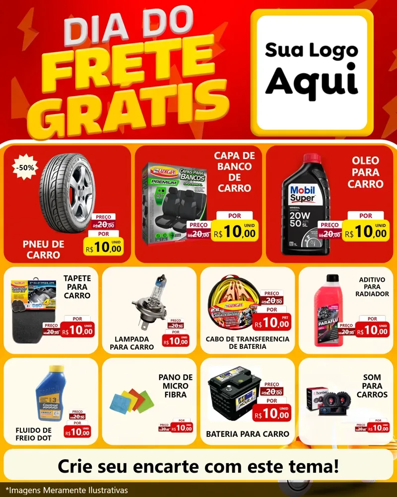 Modelo de Rede Social para Feed Instagram com o tema Dia do Frete Grátis para Auto peças