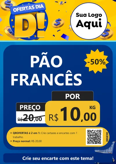Modelo de Cartaz para Cartaz A4 Vertical com o tema Ofertas Dia D para Padaria