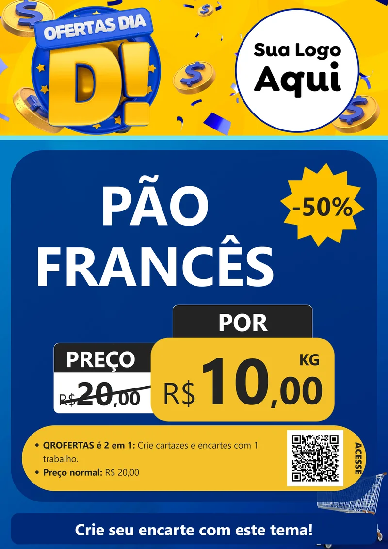 Modelo de Cartaz para Cartaz A4 Vertical com o tema Ofertas Dia D para Padaria