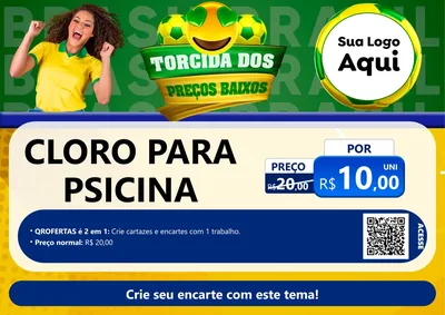 Modelo de Cartaz para Cartaz A4 Horizontal com o tema Torcida dos Preços Baixos - Copa para Produtos para Piscina