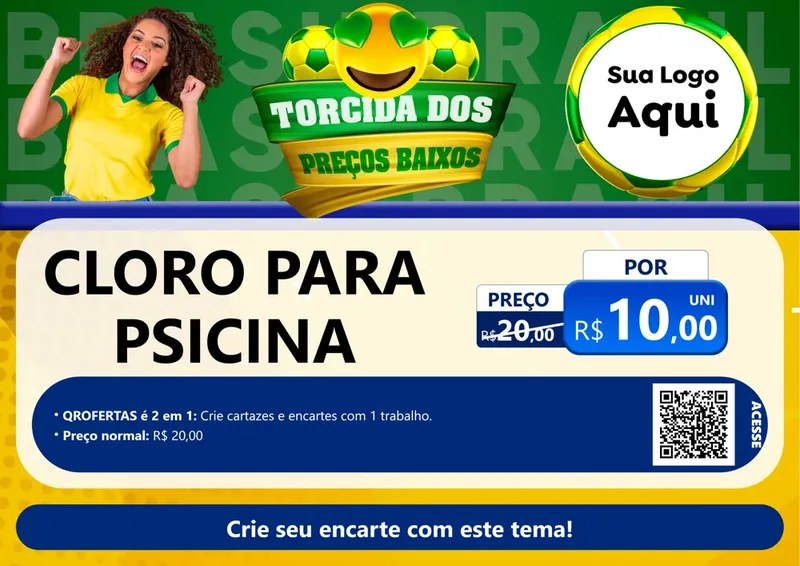 Modelo de Cartaz para Cartaz A4 Horizontal com o tema Torcida dos Preços Baixos - Copa para Produtos para Piscina