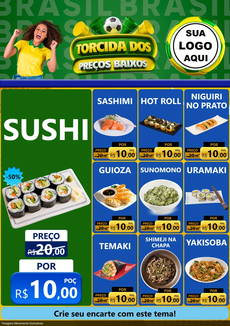 Modelo de Encarte para Encarte A4 Vertical com o tema Torcida dos Preços Baixos para Comida japonesa