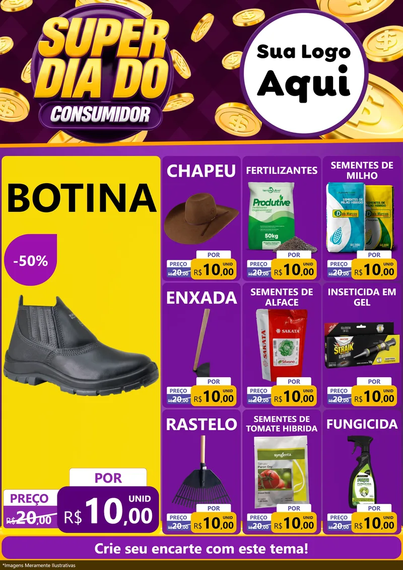 Modelo de Encarte para Encarte A4 Vertical com o tema Super Dia do Consumidor para Agropecuária