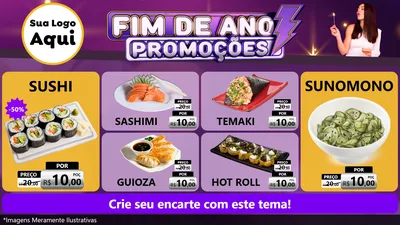 Modelo de TV para TV Horizontal com o tema Fim de Ano Promoções para Comida japonesa