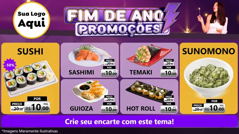 Modelo de TV para TV Horizontal com o tema Fim de Ano Promoções para Comida japonesa