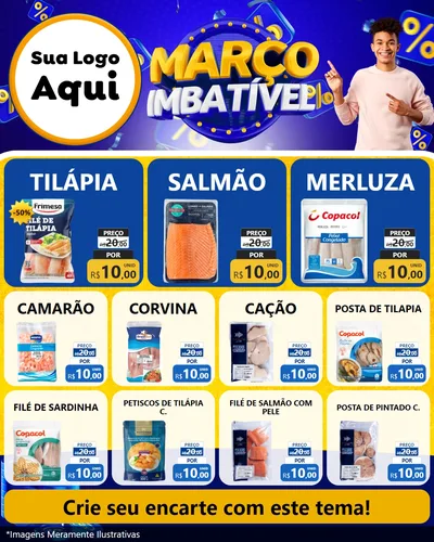 Modelo de Rede Social para Feed Instagram com o tema Março Imbatível para Peixaria