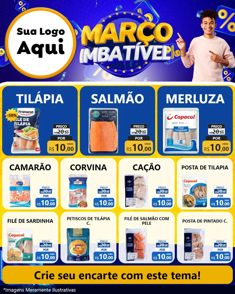 Modelo de Rede Social para Feed Instagram com o tema Março Imbatível para Peixaria