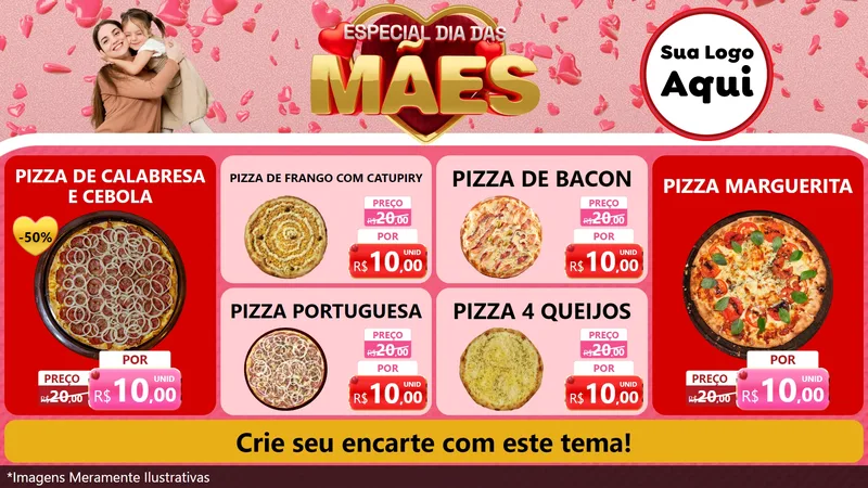 Modelo de TV para TV Horizontal com o tema Especial Dia Das Mães para Pizzaria
