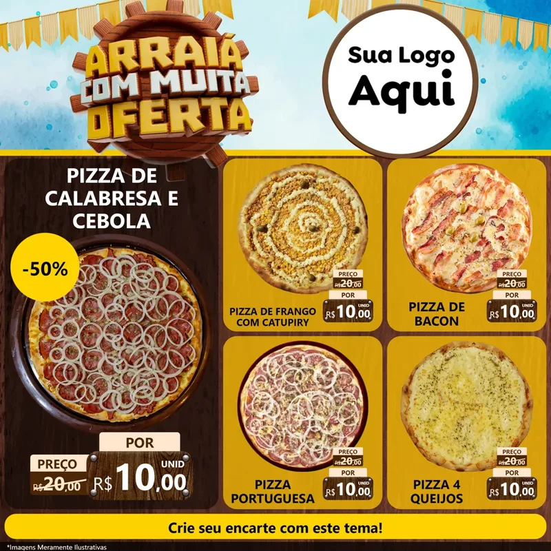 Modelo de Rede Social para Feed Facebook com o tema Ofertas de São João - Junina para Pizzaria