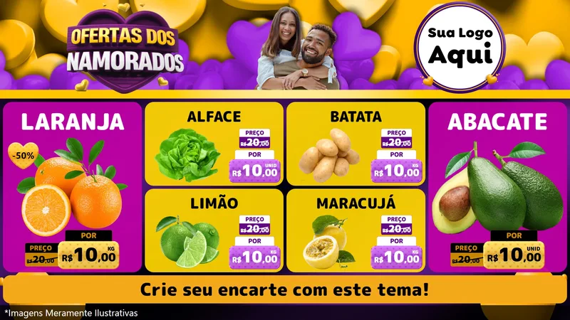 Modelo de TV para TV Horizontal com o tema Oferta Dos Namorados para Hortifrúti